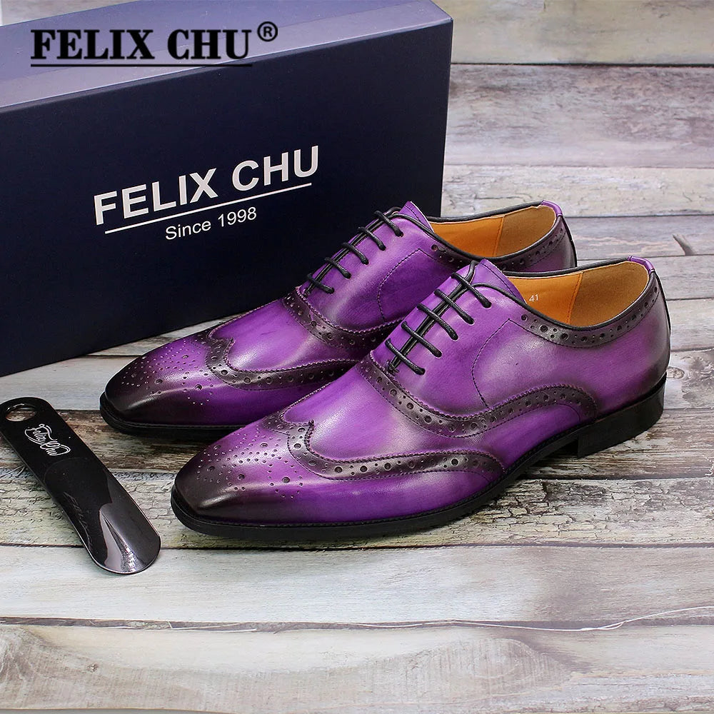 Handmade Men's Wingtip Oxford Shoes Genuine Calfskin Leather Brogue Dress Classic Formal Shoes