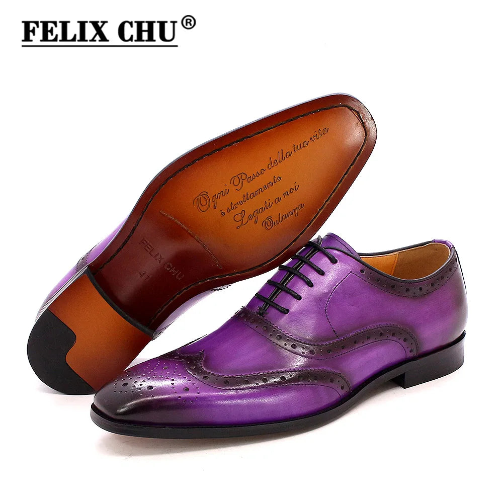 Handmade Men's Wingtip Oxford Shoes Genuine Calfskin Leather Brogue Dress Classic Formal Shoes