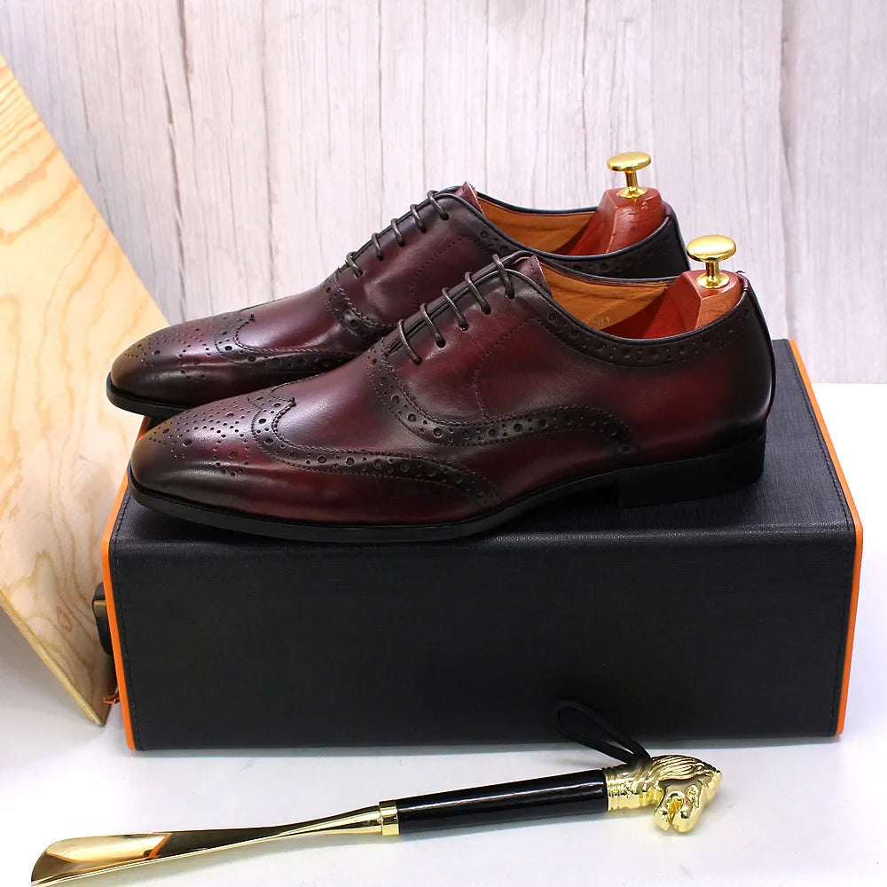 Handmade Men's Wingtip Oxford Shoes Genuine Calfskin Leather Brogue Dress Classic Formal Shoes
