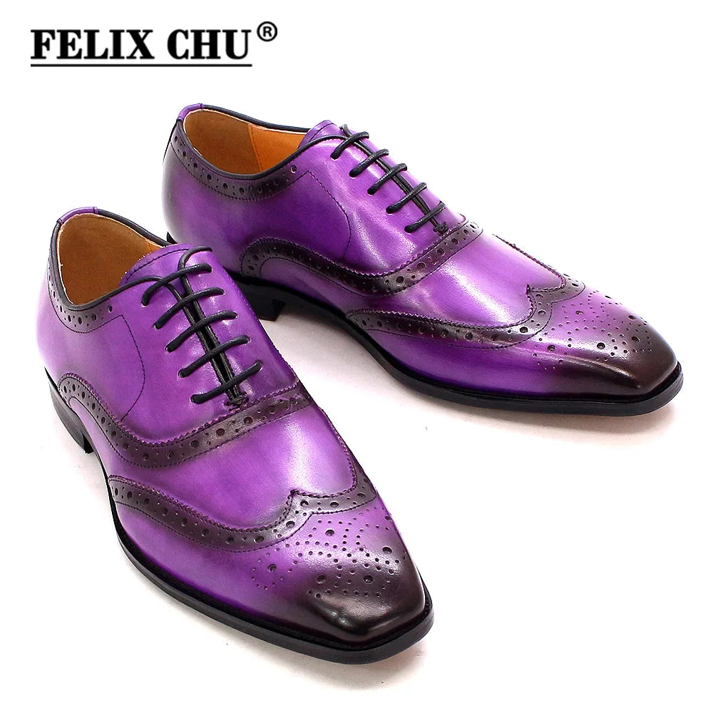 Handmade Men's Wingtip Oxford Shoes Genuine Calfskin Leather Brogue Dress Classic Formal Shoes