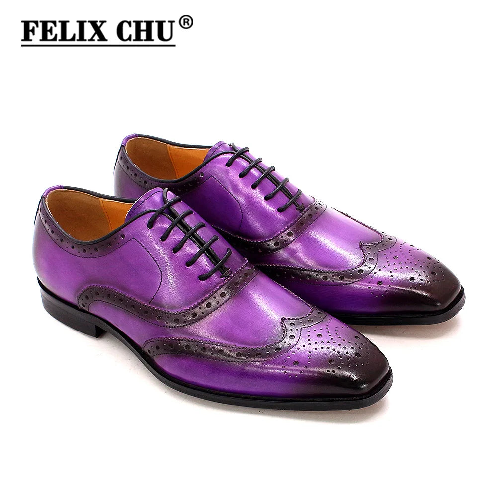 Handmade Men's Wingtip Oxford Shoes Genuine Calfskin Leather Brogue Dress Classic Formal Shoes