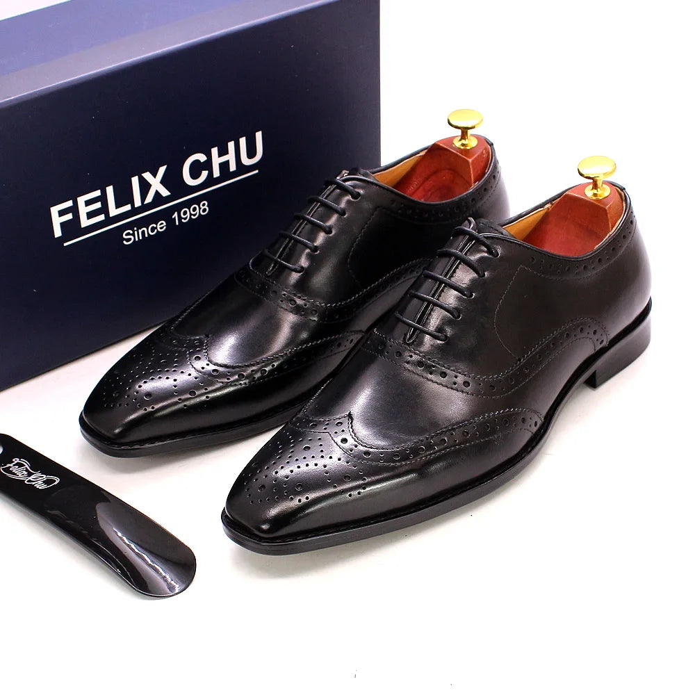 Handmade Men's Wingtip Oxford Shoes Genuine Calfskin Leather Brogue Dress Classic Formal Shoes