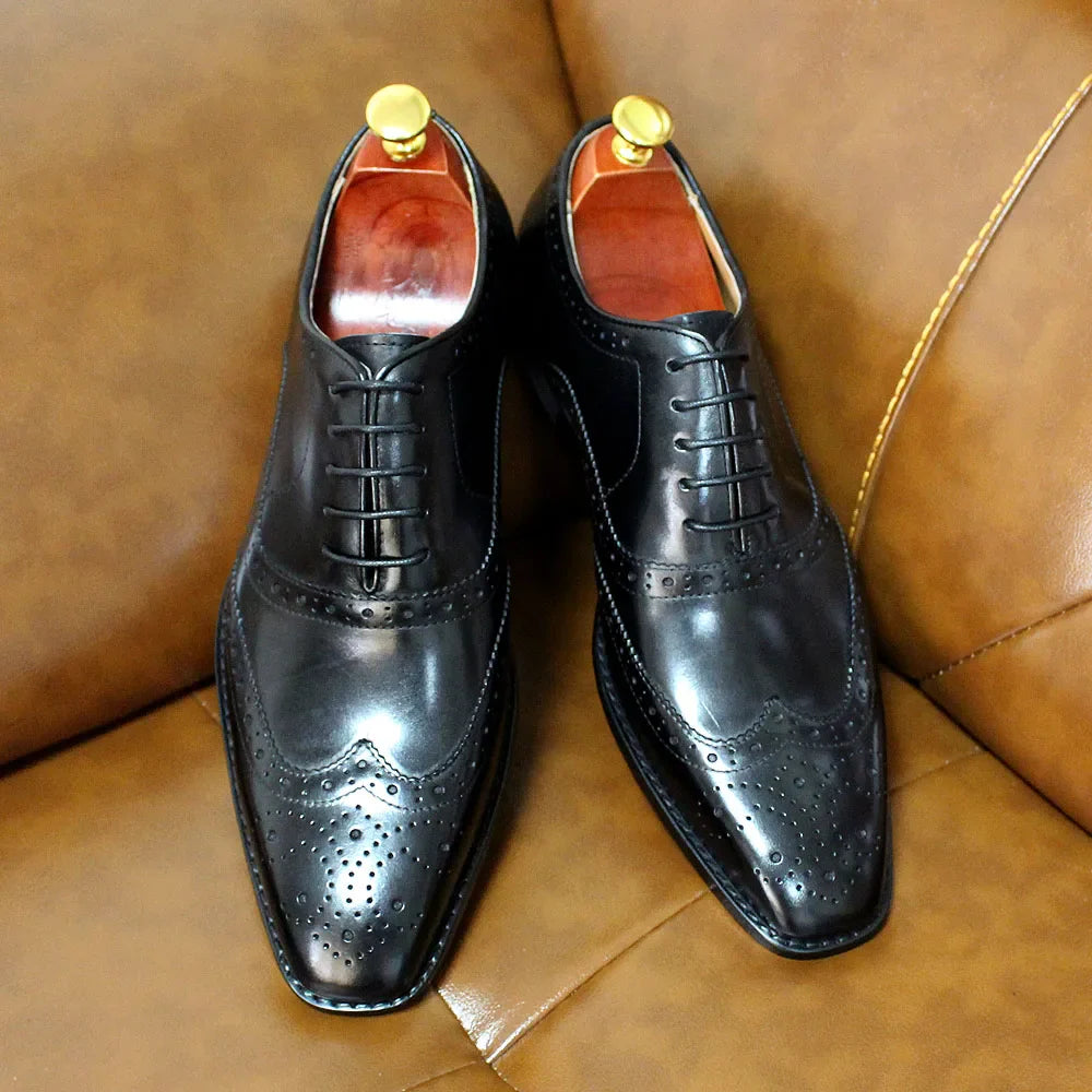 Handmade Men's Wingtip Oxford Shoes Genuine Calfskin Leather Brogue Dress Classic Formal Shoes