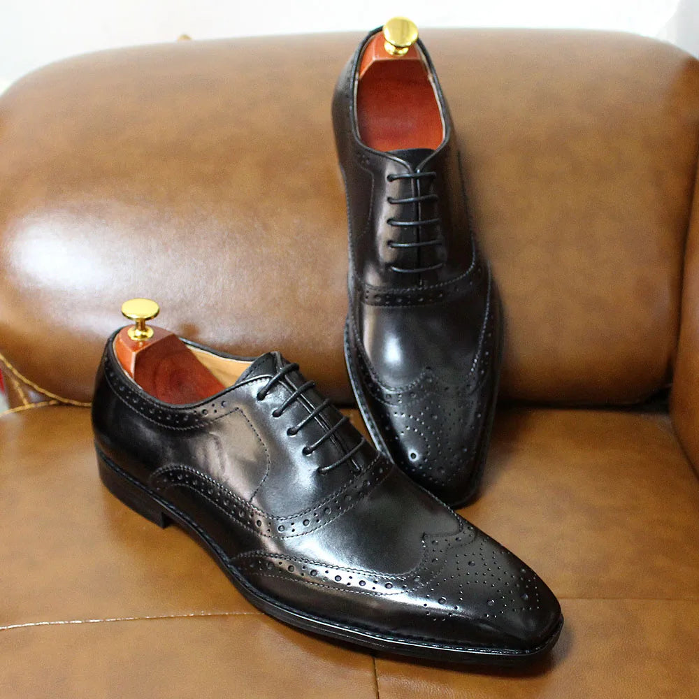 Handmade Men's Wingtip Oxford Shoes Genuine Calfskin Leather Brogue Dress Classic Formal Shoes