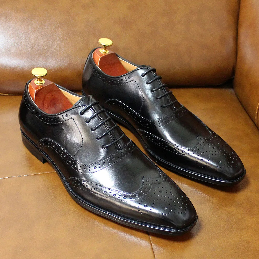 Handmade Men's Wingtip Oxford Shoes Genuine Calfskin Leather Brogue Dress Classic Formal Shoes