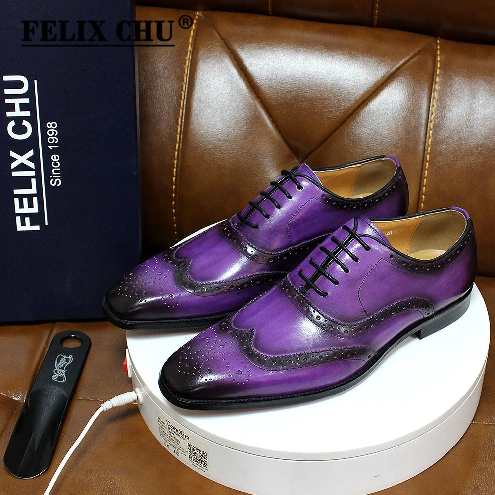 Handmade Men's Wingtip Oxford Shoes Genuine Calfskin Leather Brogue Dress Classic Formal Shoes