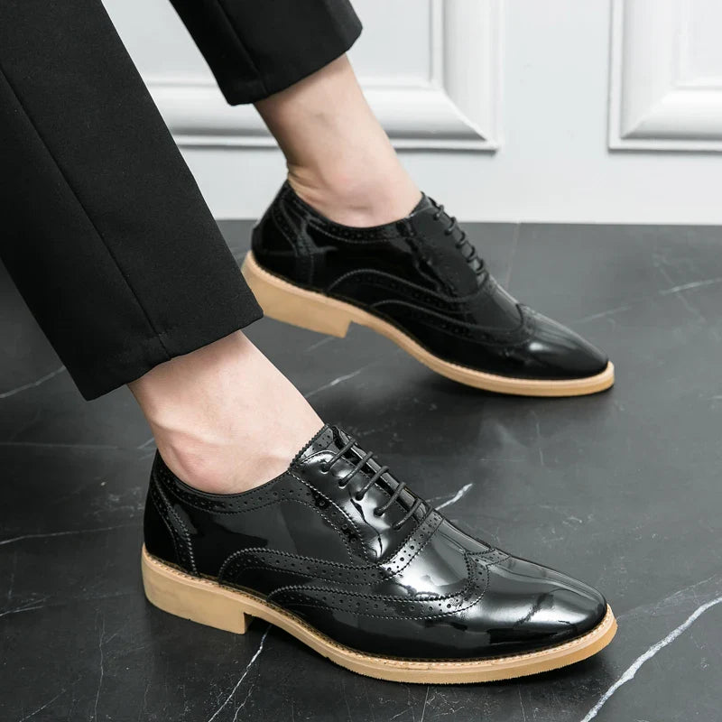 Men's Shoes Gold Patent Leather Luxury Groom Dress Wedding Designer Style Oxford