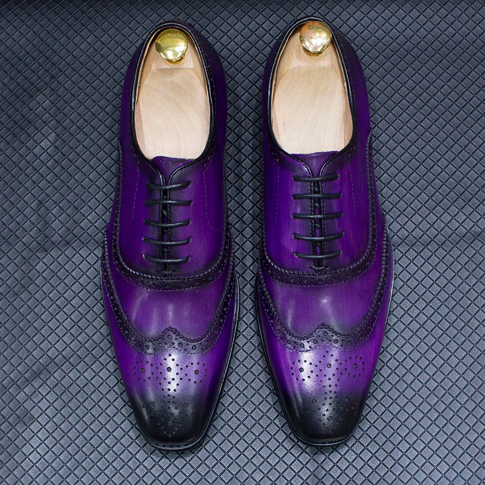 Handmade Men's Wingtip Oxford Shoes Genuine Calfskin Leather Brogue Dress Classic Formal Shoes