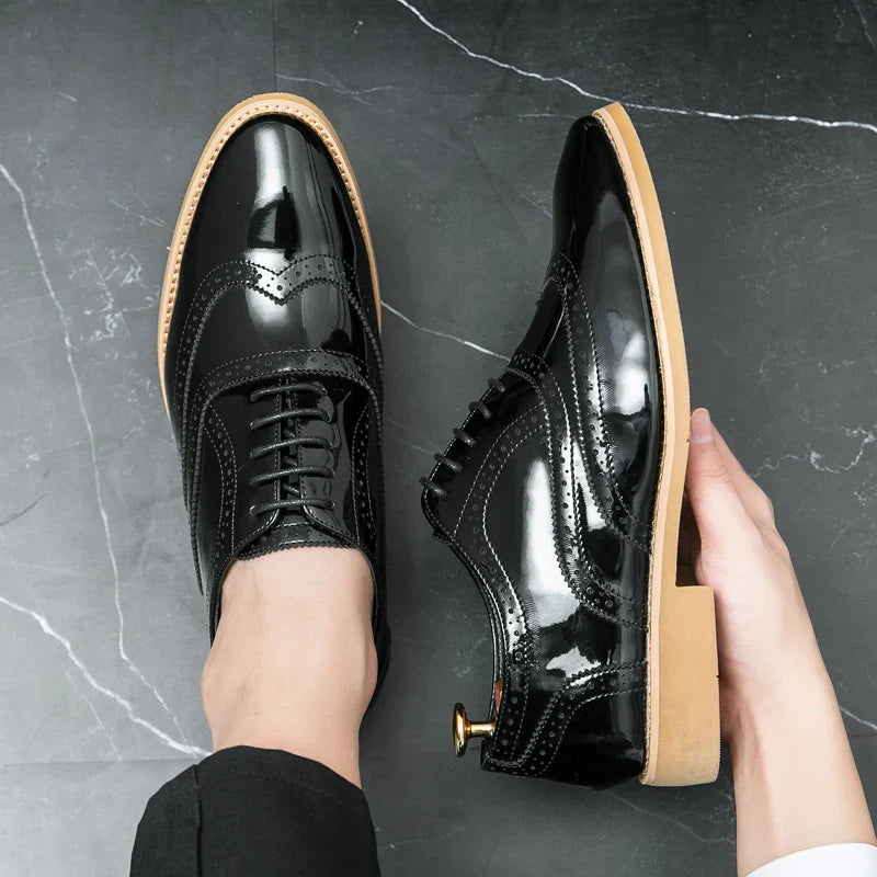 Men's Shoes Gold Patent Leather Luxury Groom Dress Wedding Designer Style Oxford