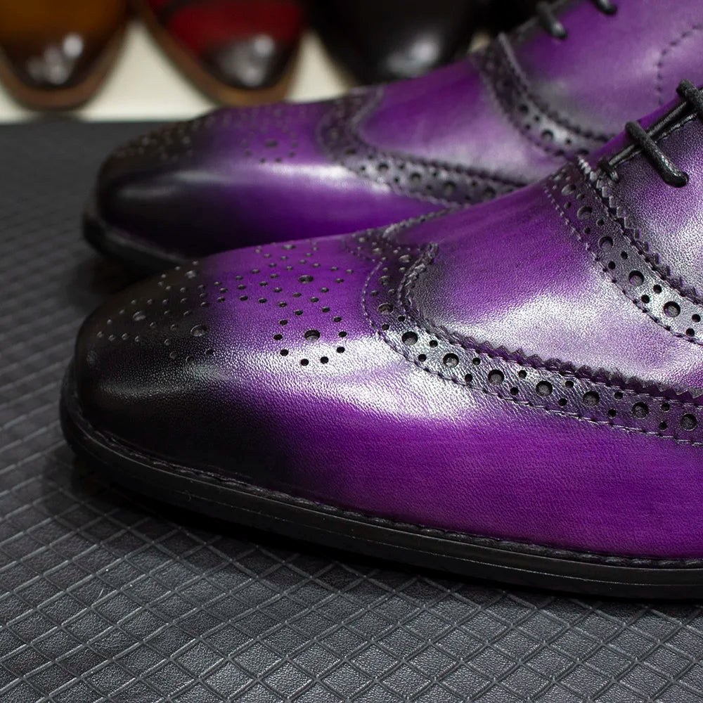 Handmade Men's Wingtip Oxford Shoes Genuine Calfskin Leather Brogue Dress Classic Formal Shoes