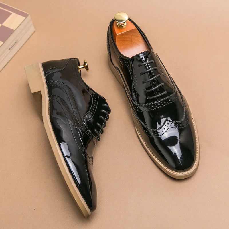 Men's Shoes Gold Patent Leather Luxury Groom Dress Wedding Designer Style Oxford