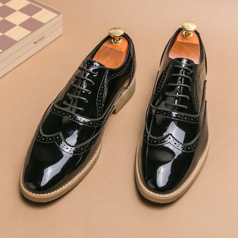 Men's Shoes Gold Patent Leather Luxury Groom Dress Wedding Designer Style Oxford