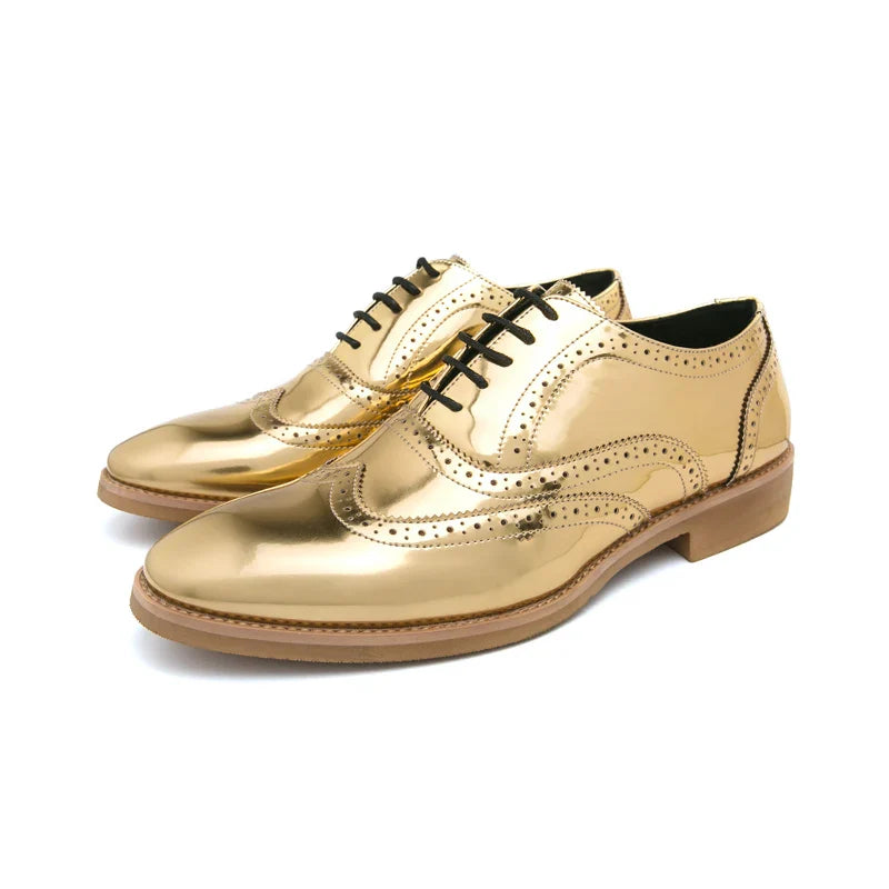 Men's Shoes Gold Patent Leather Luxury Groom Dress Wedding Designer Style Oxford