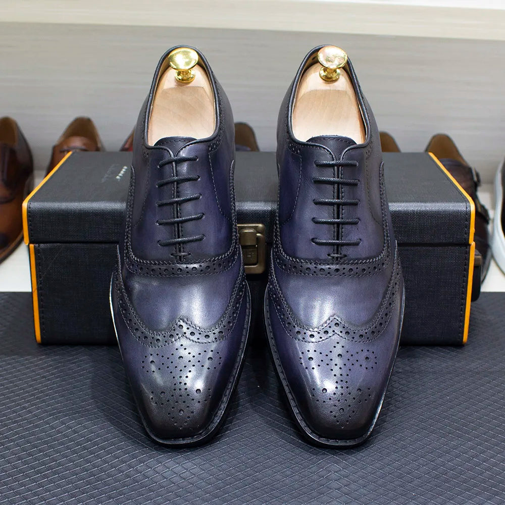 Handmade Men's Wingtip Oxford Shoes Genuine Calfskin Leather Brogue Dress Classic Formal Shoes