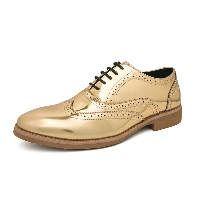 Men's Shoes Gold Patent Leather Luxury Groom Dress Wedding Designer Style Oxford