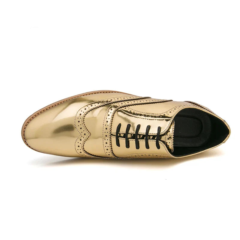 Men's Shoes Gold Patent Leather Luxury Groom Dress Wedding Designer Style Oxford