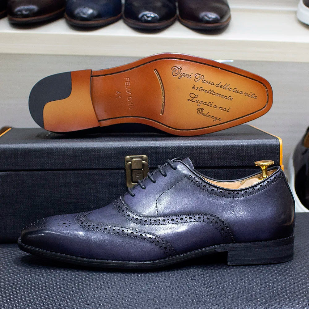 Handmade Men's Wingtip Oxford Shoes Genuine Calfskin Leather Brogue Dress Classic Formal Shoes