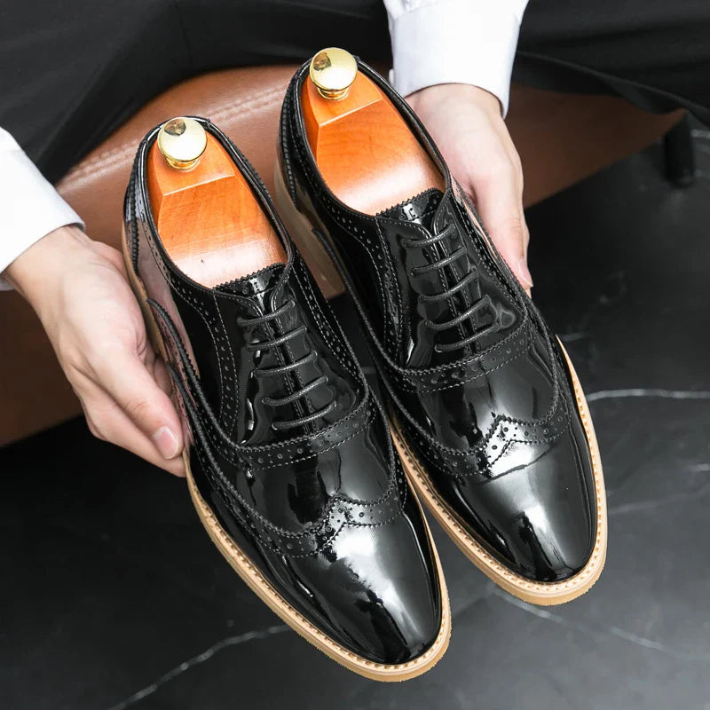 Men's Shoes Gold Patent Leather Luxury Groom Dress Wedding Designer Style Oxford