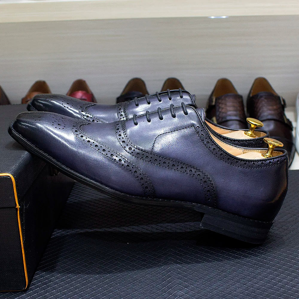 Handmade Men's Wingtip Oxford Shoes Genuine Calfskin Leather Brogue Dress Classic Formal Shoes