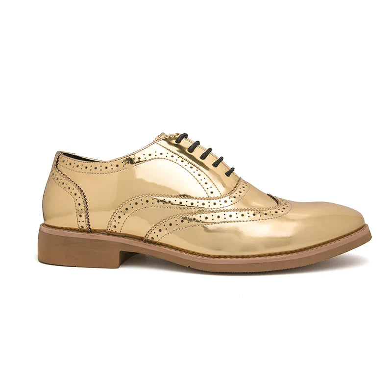 Men's Shoes Gold Patent Leather Luxury Groom Dress Wedding Designer Style Oxford