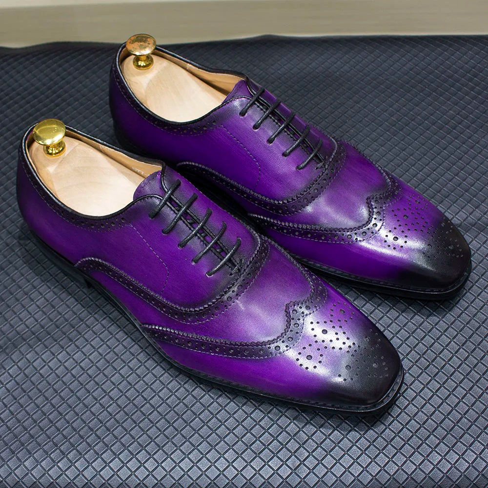 Handmade Men's Wingtip Oxford Shoes Genuine Calfskin Leather Brogue Dress Classic Formal Shoes