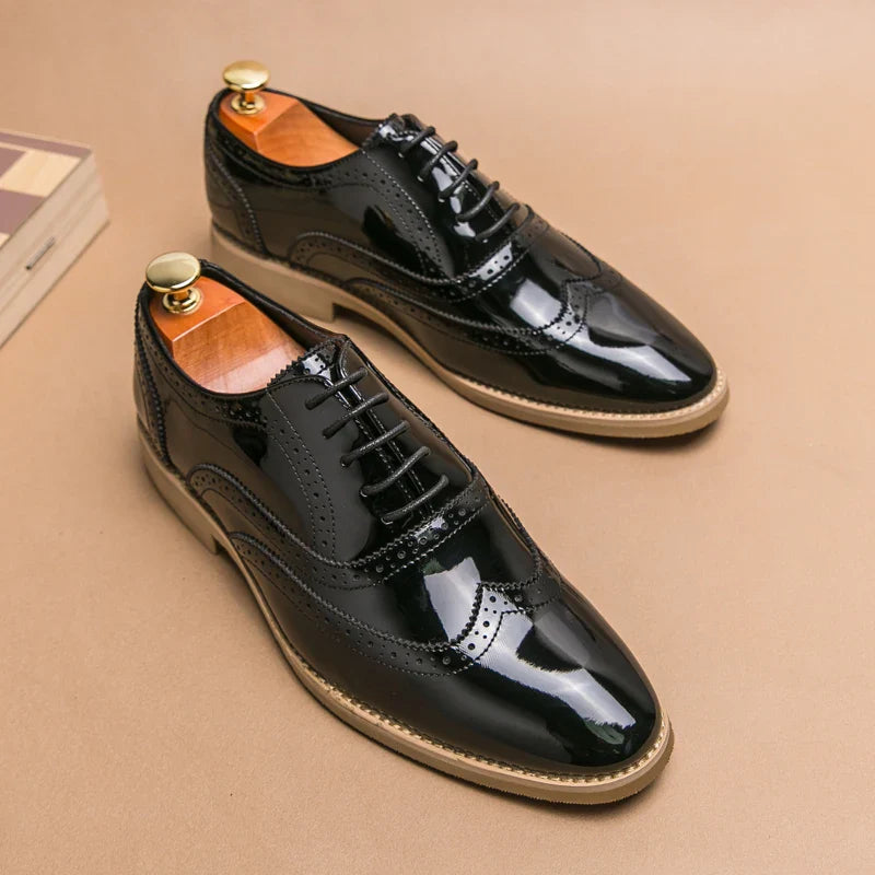 Men's Shoes Gold Patent Leather Luxury Groom Dress Wedding Designer Style Oxford
