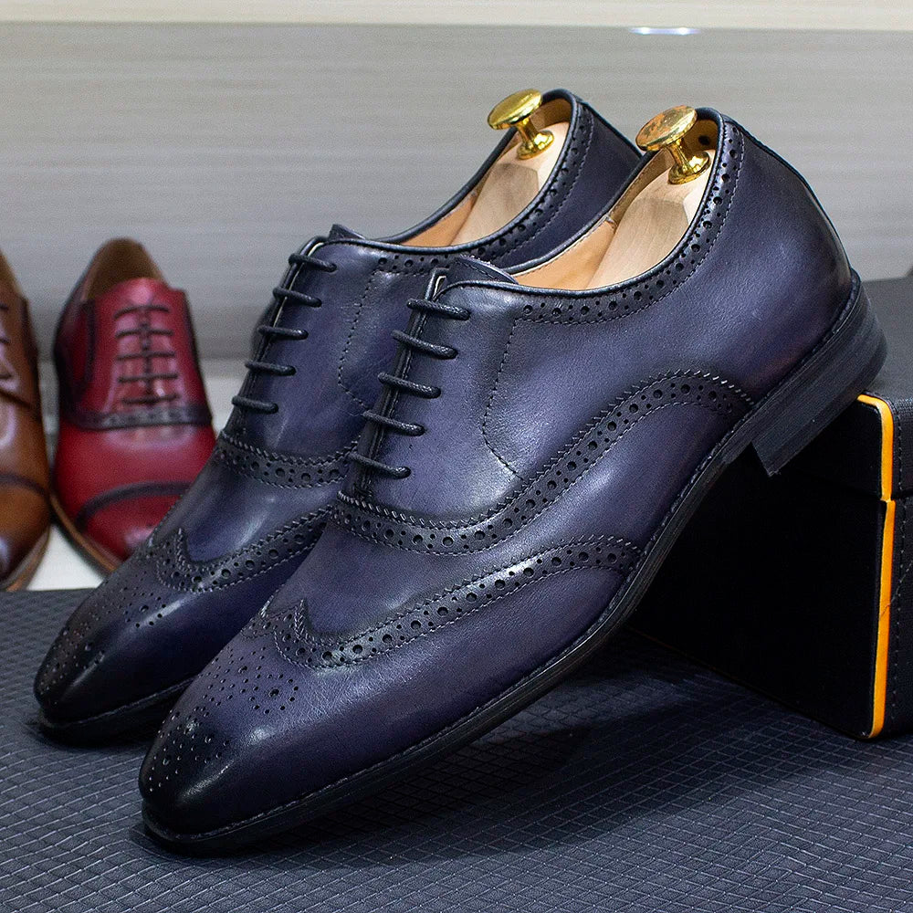 Handmade Men's Wingtip Oxford Shoes Genuine Calfskin Leather Brogue Dress Classic Formal Shoes
