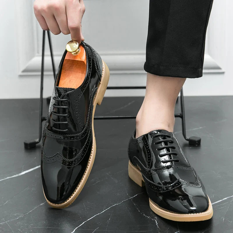 Men's Shoes Gold Patent Leather Luxury Groom Dress Wedding Designer Style Oxford