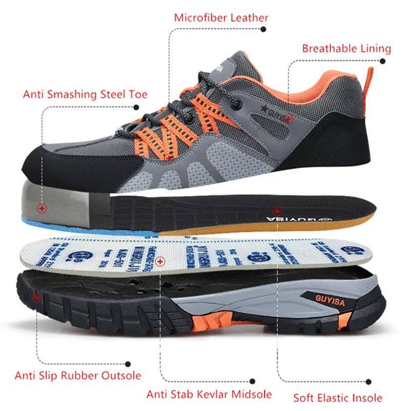 Work shoes with steel toe anti puncture work safety sneakers work men's safety anti-slip boots indestructible