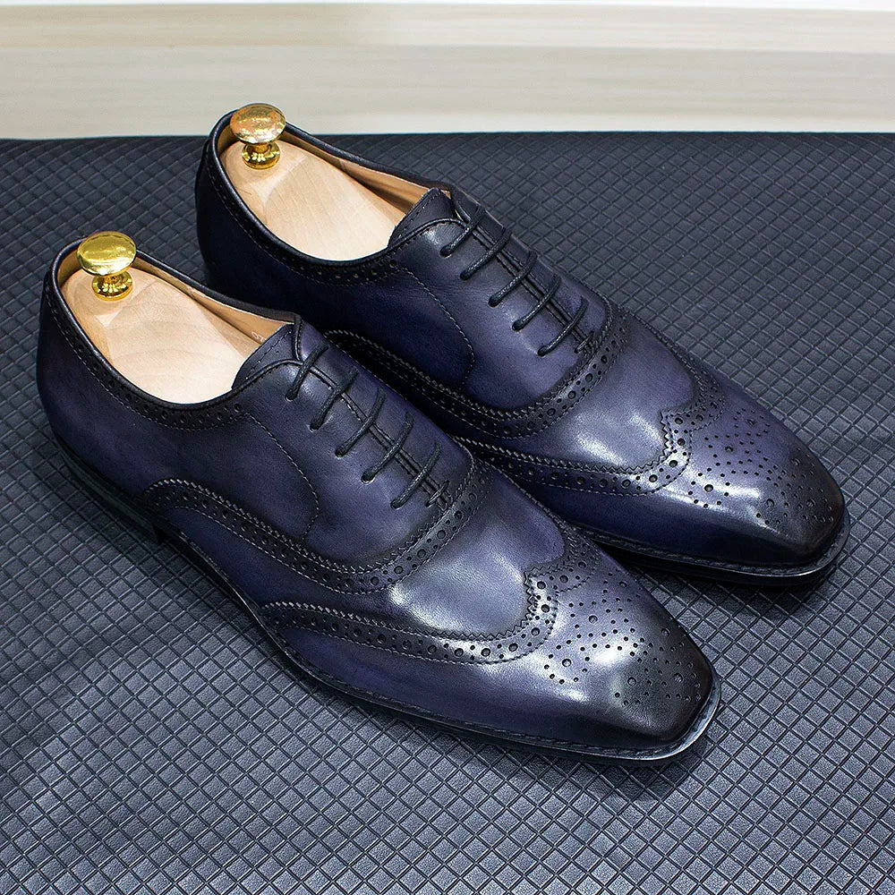 Handmade Men's Wingtip Oxford Shoes Genuine Calfskin Leather Brogue Dress Classic Formal Shoes