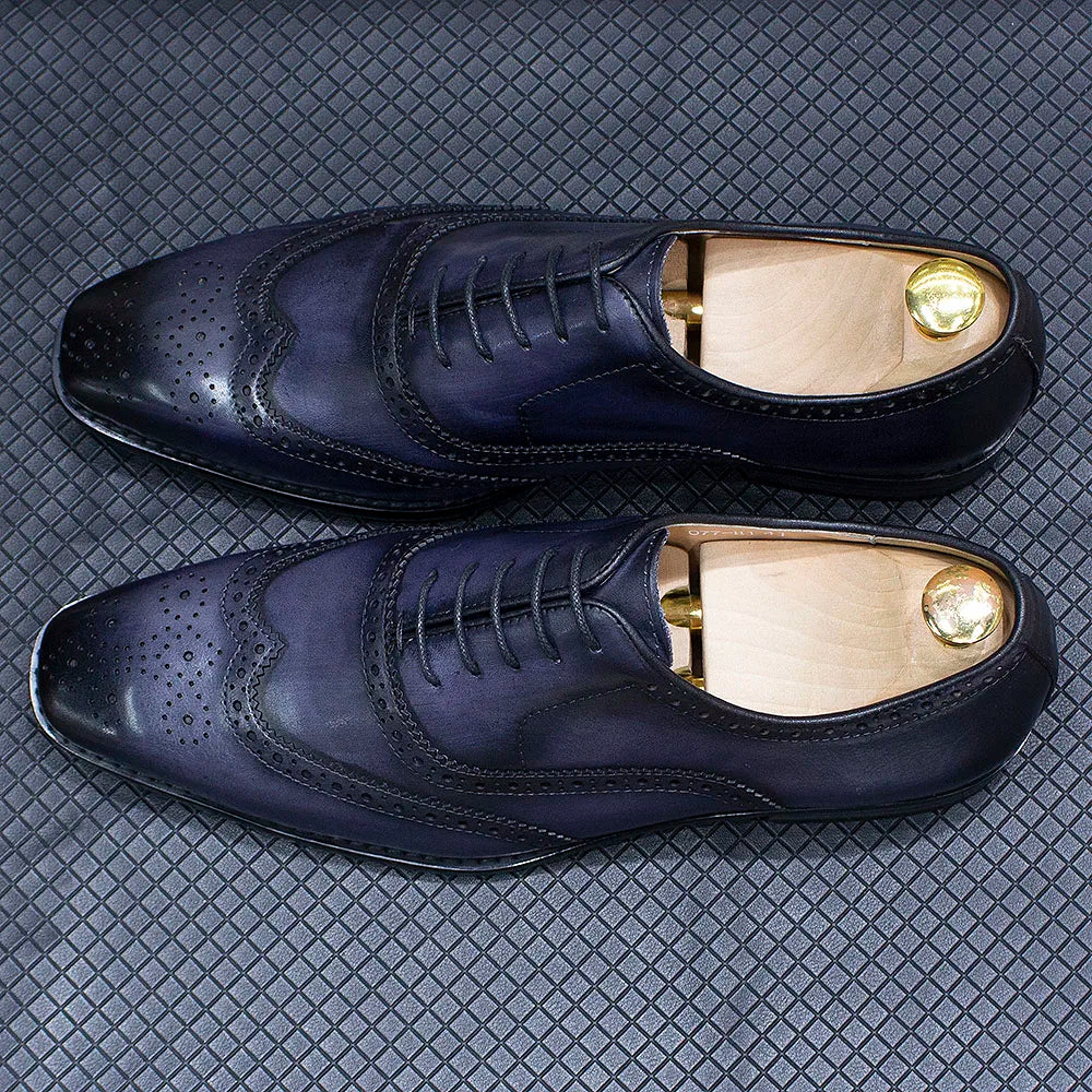 Handmade Men's Wingtip Oxford Shoes Genuine Calfskin Leather Brogue Dress Classic Formal Shoes