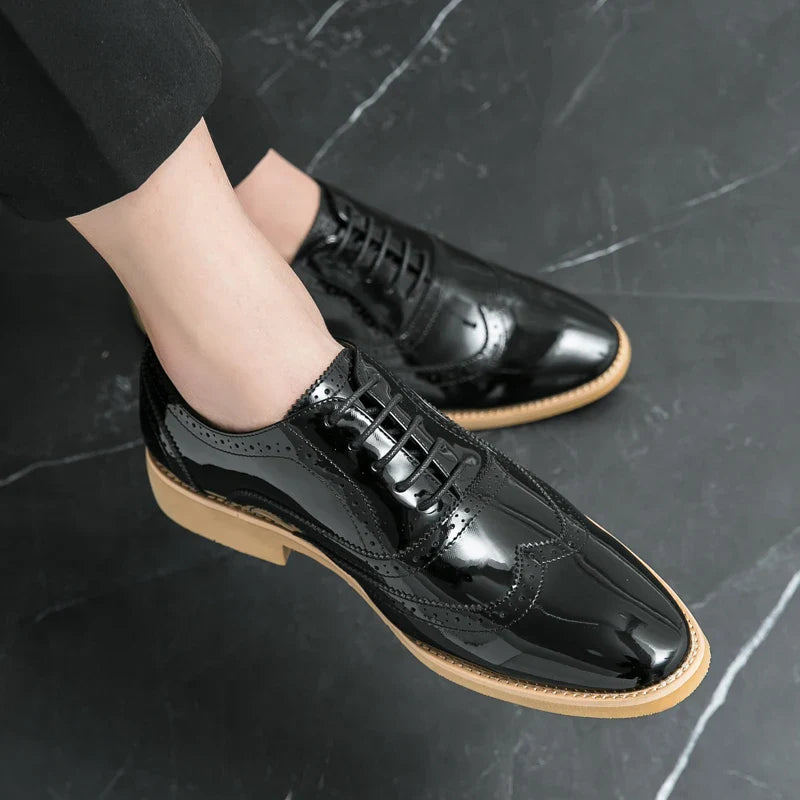 Men's Shoes Gold Patent Leather Luxury Groom Dress Wedding Designer Style Oxford