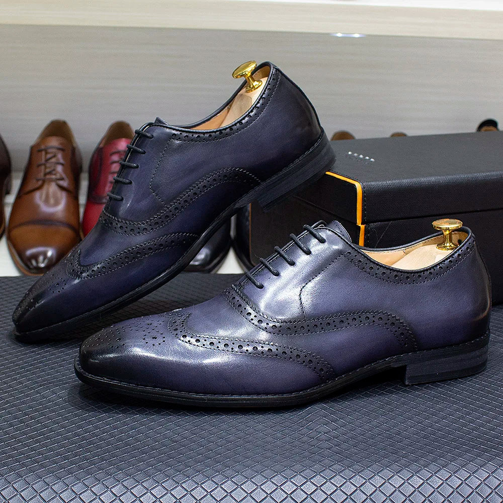 Handmade Men's Wingtip Oxford Shoes Genuine Calfskin Leather Brogue Dress Classic Formal Shoes