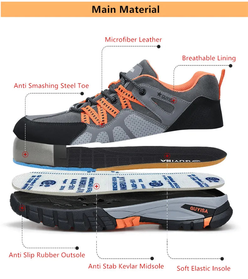 Work shoes with steel toe anti puncture work safety sneakers work men's safety anti-slip boots indestructible