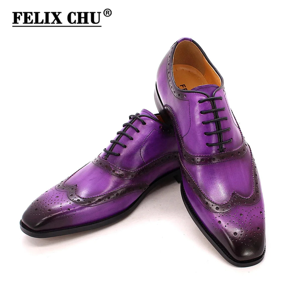 Handmade Men's Wingtip Oxford Shoes Genuine Calfskin Leather Brogue Dress Classic Formal Shoes