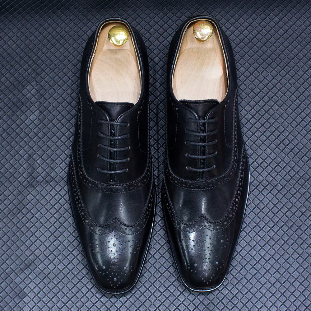 Handmade Men's Wingtip Oxford Shoes Genuine Calfskin Leather Brogue Dress Classic Formal Shoes