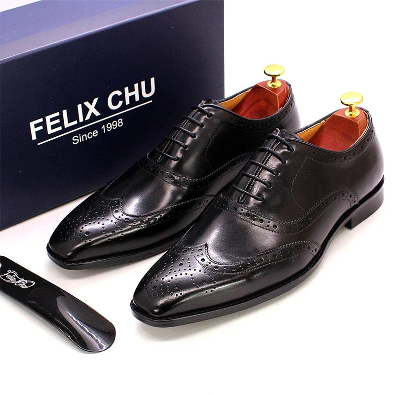 Handmade Men's Wingtip Oxford Shoes Genuine Calfskin Leather Brogue Dress Classic Formal Shoes