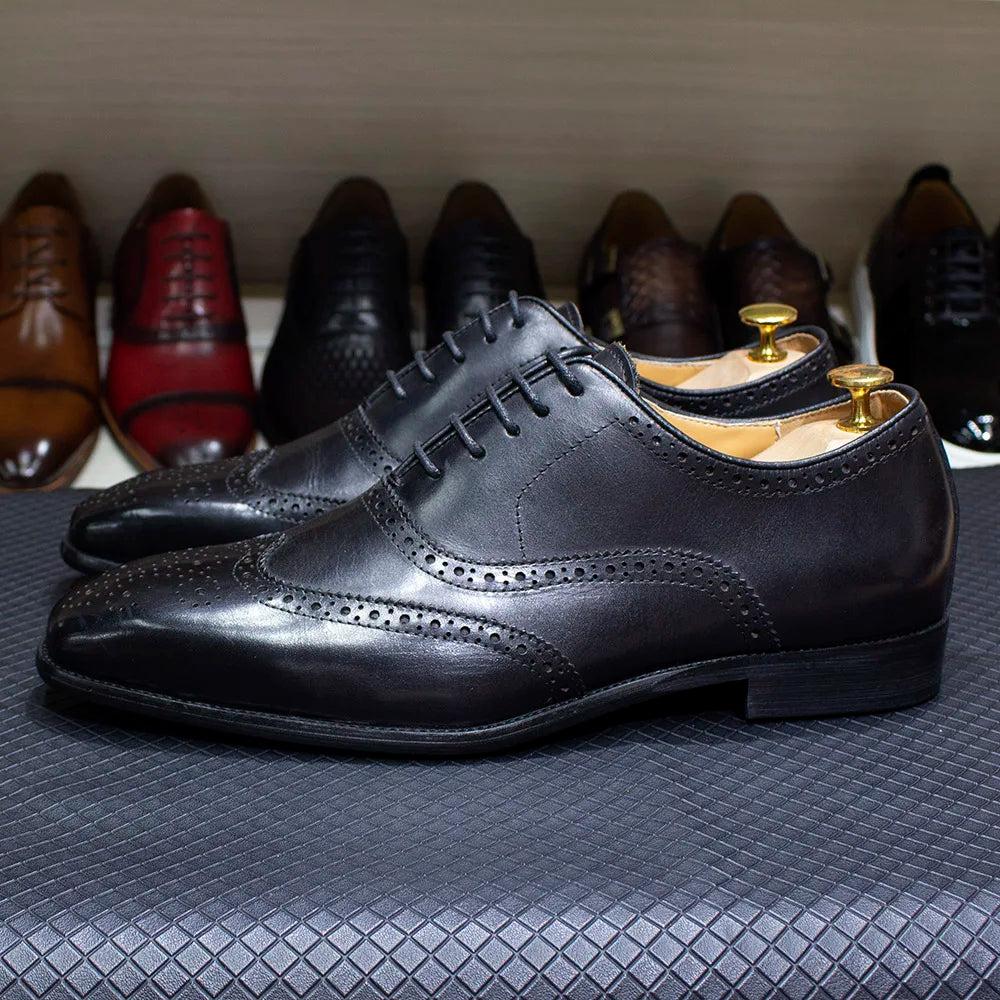 Handmade Men's Wingtip Oxford Shoes Genuine Calfskin Leather Brogue Dress Classic Formal Shoes