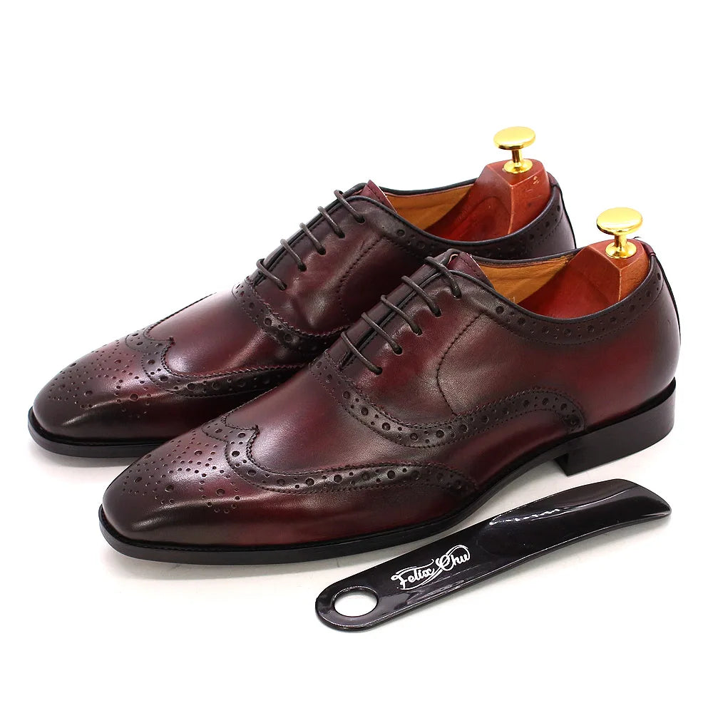 Handmade Men's Wingtip Oxford Shoes Genuine Calfskin Leather Brogue Dress Classic Formal Shoes
