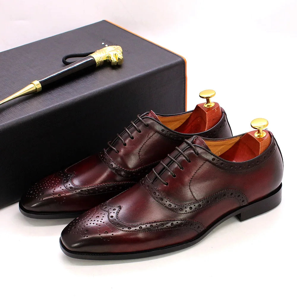 Handmade Men's Wingtip Oxford Shoes Genuine Calfskin Leather Brogue Dress Classic Formal Shoes