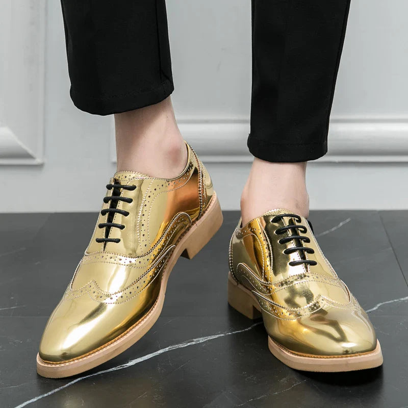 Men's Shoes Gold Patent Leather Luxury Groom Dress Wedding Designer Style Oxford