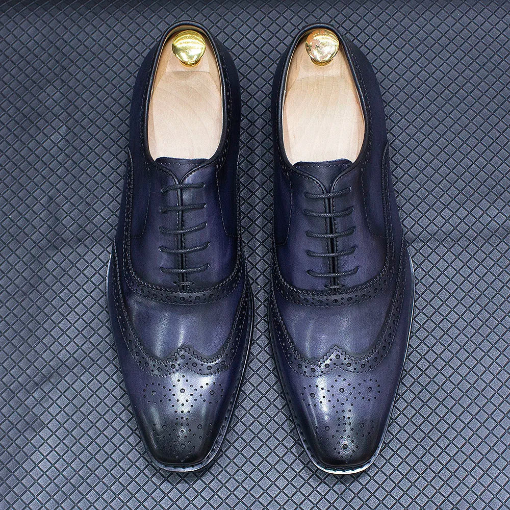 Handmade Men's Wingtip Oxford Shoes Genuine Calfskin Leather Brogue Dress Classic Formal Shoes