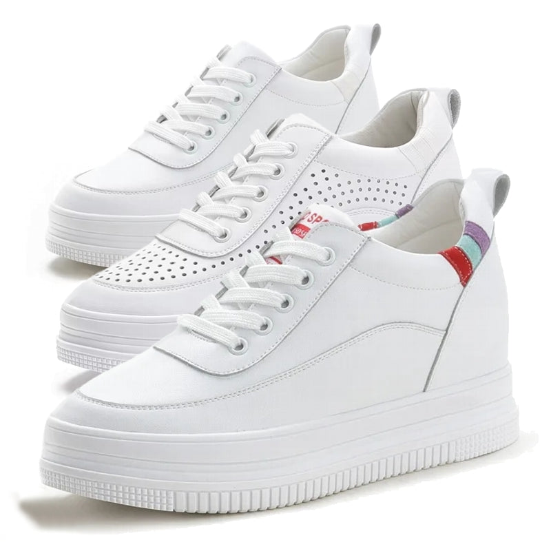 Genuine Leather Platform Wedge Sneakers 7cm