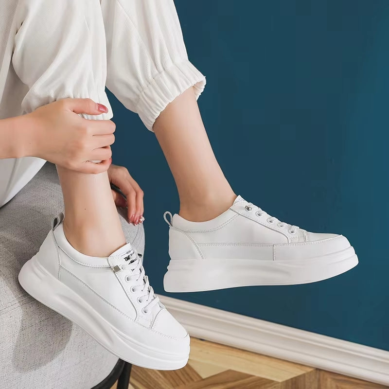 Versatile White Sneakers 4.5cm Platform Flats