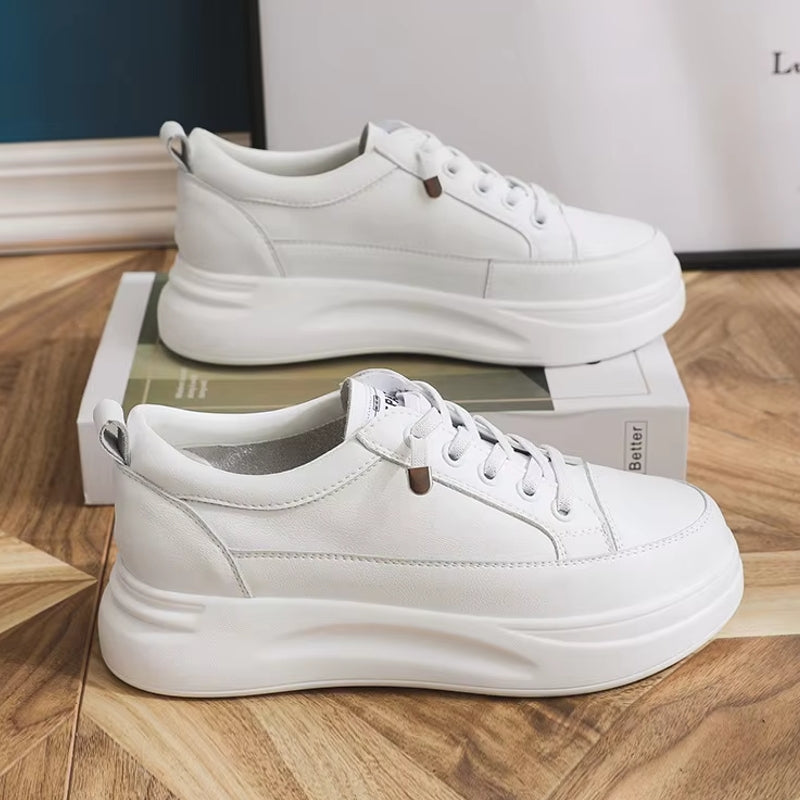 Versatile White Sneakers 4.5cm Platform Flats
