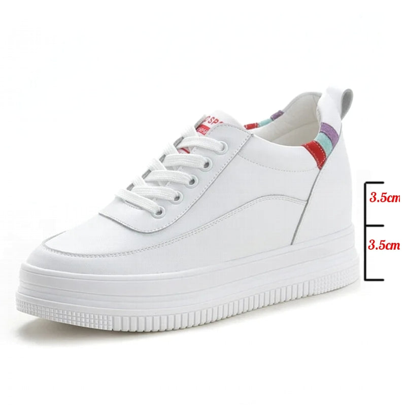 Genuine Leather Platform Wedge Sneakers 7cm