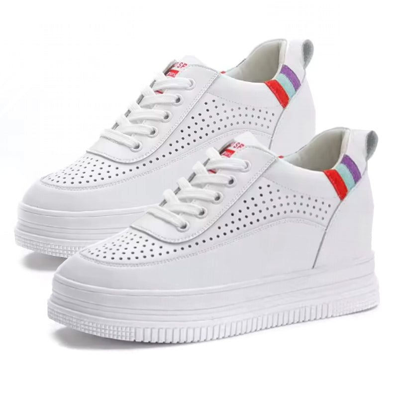 Genuine Leather Platform Wedge Sneakers 7cm