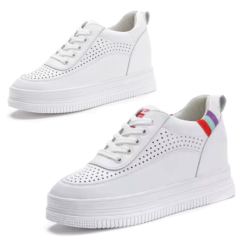 Genuine Leather Platform Wedge Sneakers 7cm