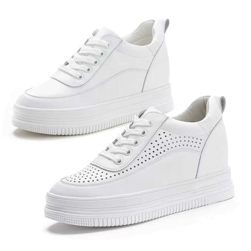 Genuine Leather Platform Wedge Sneakers 7cm